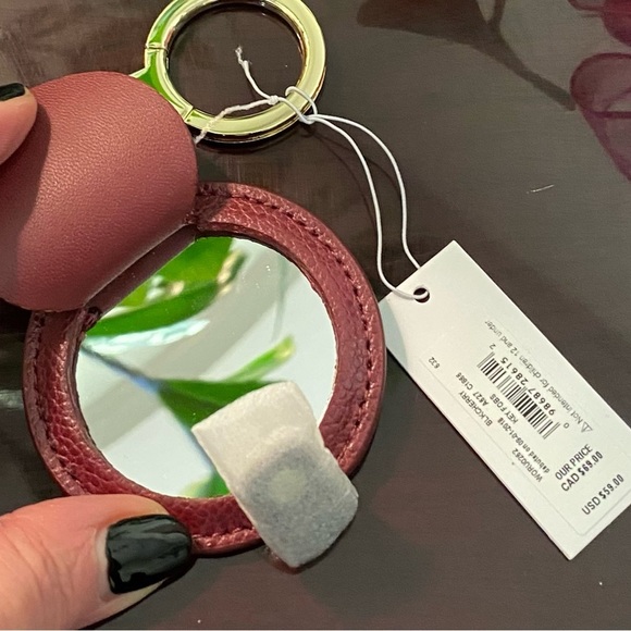 NWT KATE ♠️ SPADE LEATHER KEY CHAIN / FOB IN BLACK CHERRY WITH MIRROR - Picture 6 of 6